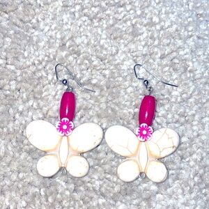 New handmade butterfly stone earrings with wood beads 2inches